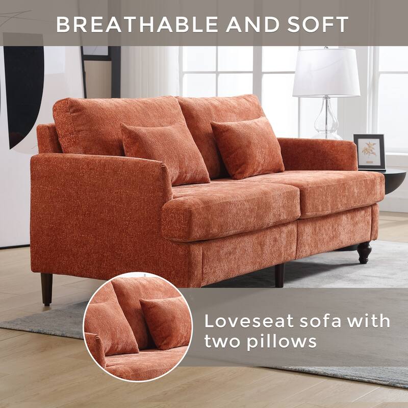 2-Seat Dark Orange Chenille Loveseat Sofa for Living Room and Bedroom