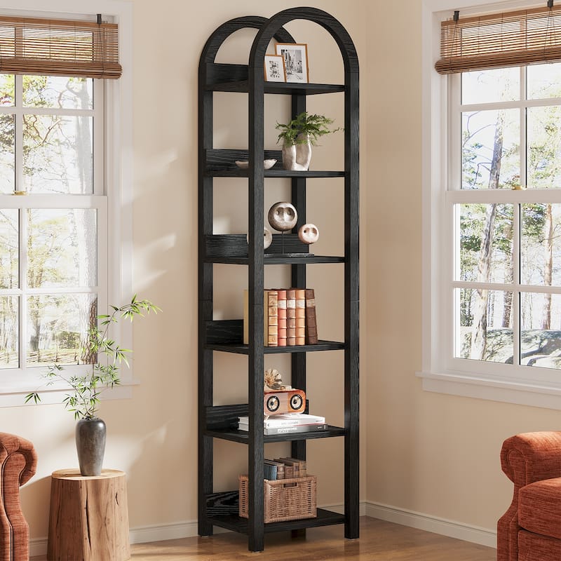 6-Tier Arched Tall Narrow Bookshelf Bookcase with Shelves