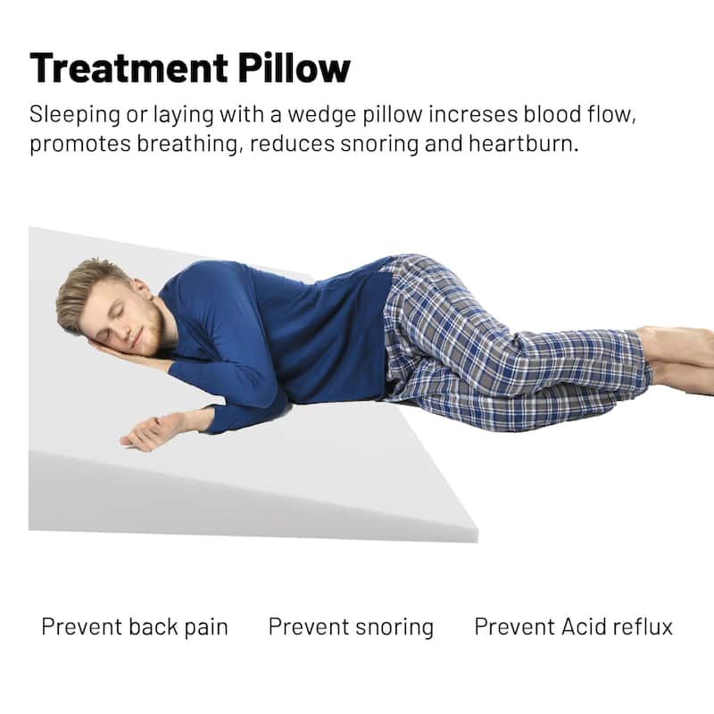 Extra Wide Bed Wedge Pillow | Body Support Sponge | Tringle Incline Cushion to Elevate Upper Body, 40 x 20 x 4 - White