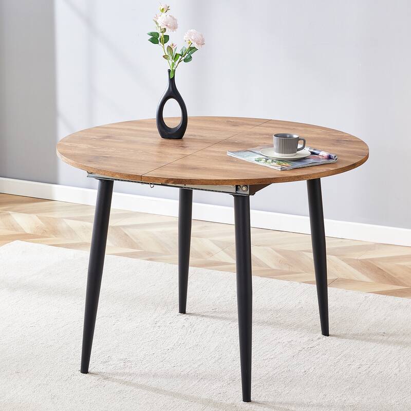 Smart Retractable Walnut MDF Table with Black Metal Legs – Sleek Modern Design for Contemporary Homes