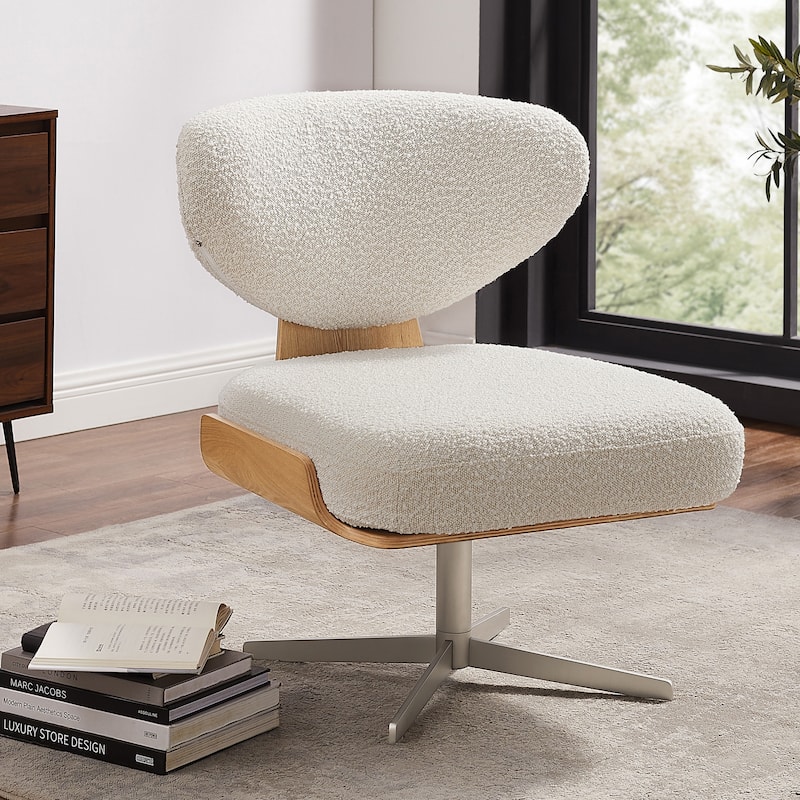 Art Leon Wood and Fabric Swivel Armless Accent Lounge Chair