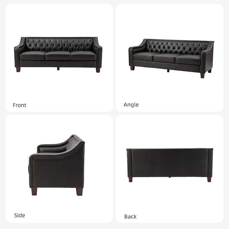 Mateo 82.28" Wide Transitional Genuine Leather Sofa with Nailhead Trim and Button-Tufted Back