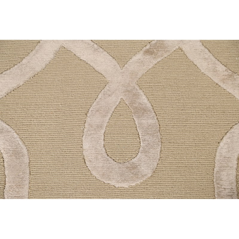 Geometric Nepalese Modern Area Rug Handmade Wool Carpet Beige - 9'2" x 11'10"