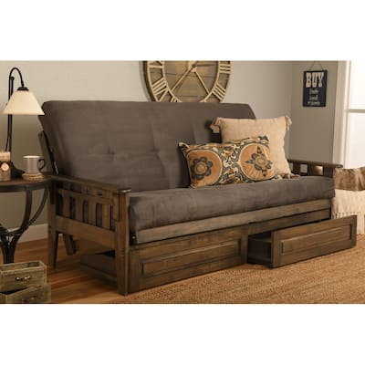 Somette Tucson Rustic Walnut Full-size Futon Set with Storage Drawers