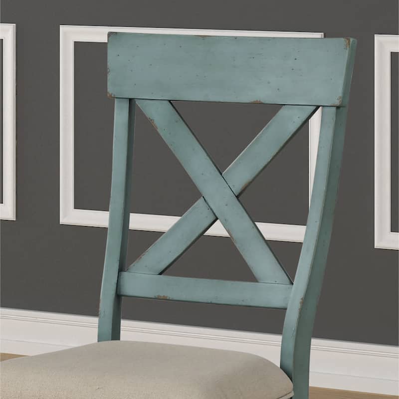 Roundhill Furniture Prato Two-Tone Wood Cross Back Upholstered Dining Chairs (Set of 2)