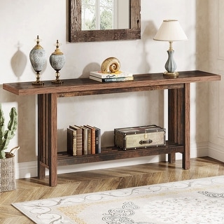 66.93-inch Wood Console Table with Storage, Farmhouse Entryway Table ...