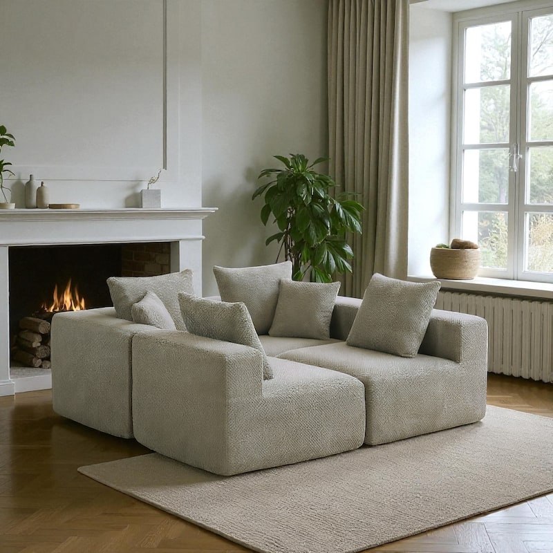 111" Modular Sectional Sofa with All-Foam Construction, Textured Upholstery and 6 Pillows, Low-Profile Couch for Living Room