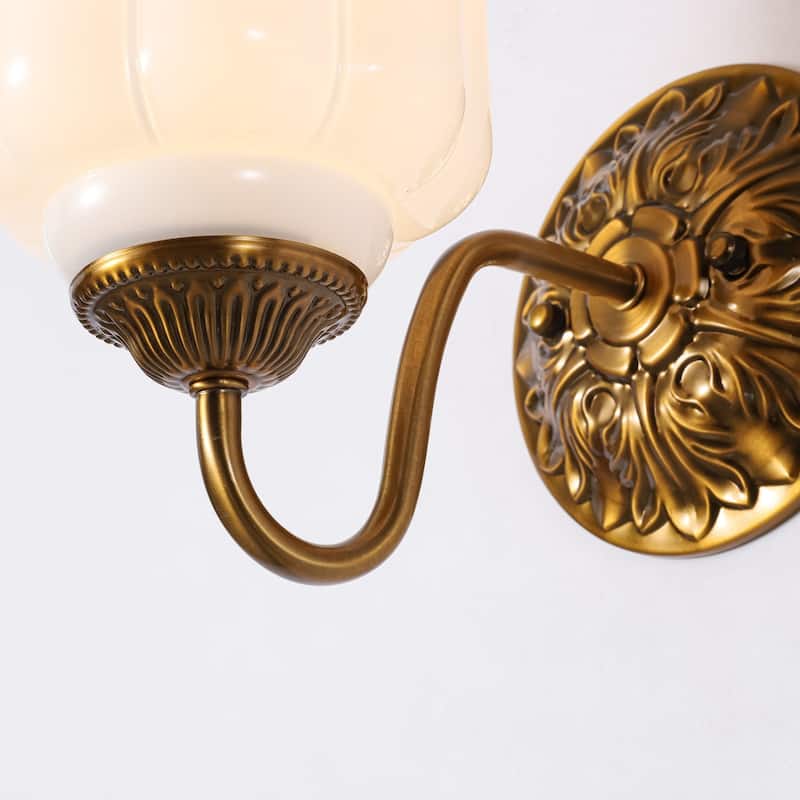 1-Light Vintage Antique Brass Finish Lantern Shaped Wall Light with Opal/Green Glass Shade for Bedroom, Hallways