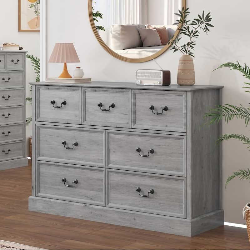 Farmhouse 7 Dresser Chests for Bedroom,48" Wood Dresser Chest of Drawers Organizer Storage