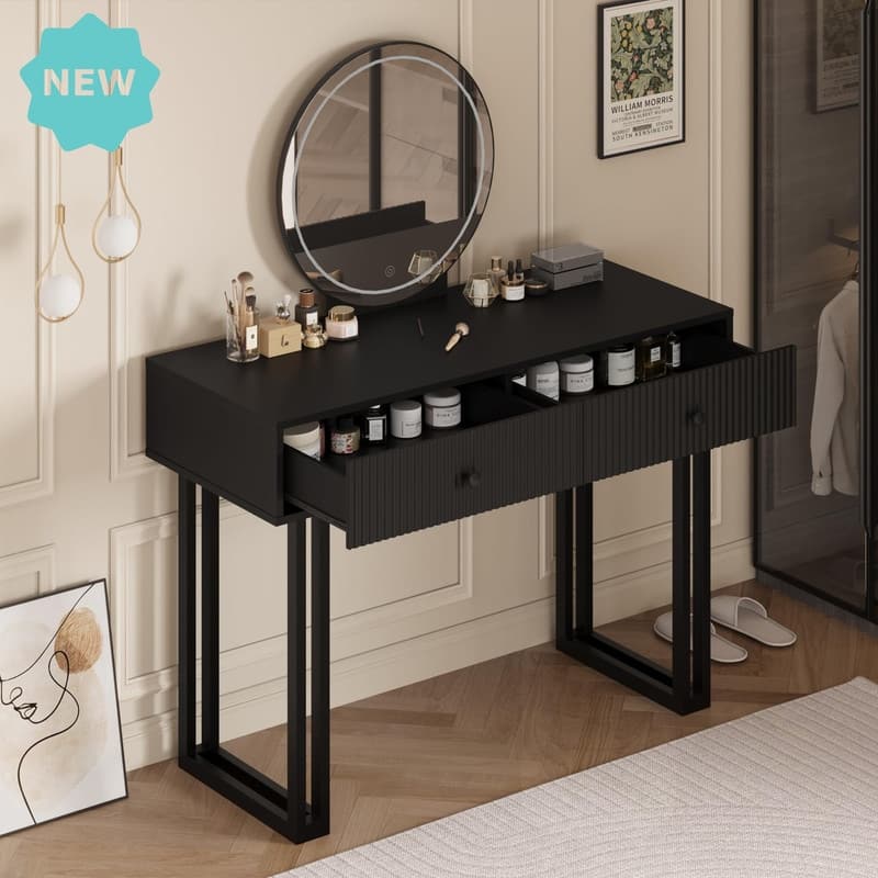 49.2" Vanity Desk with Mirror and Lights, Modern Makeup Table with 2 Drawers