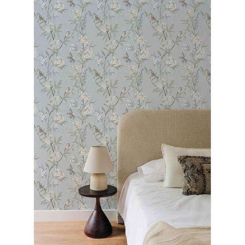 Chesapeake Tea Olive Light Blue Finch Frolic Wallpaper