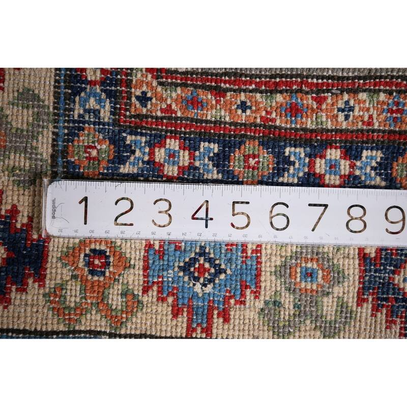 Geometric Kazak Accent Rug Hand-Knotted Traditional Wool Carpet - 3'2" x 5'0"