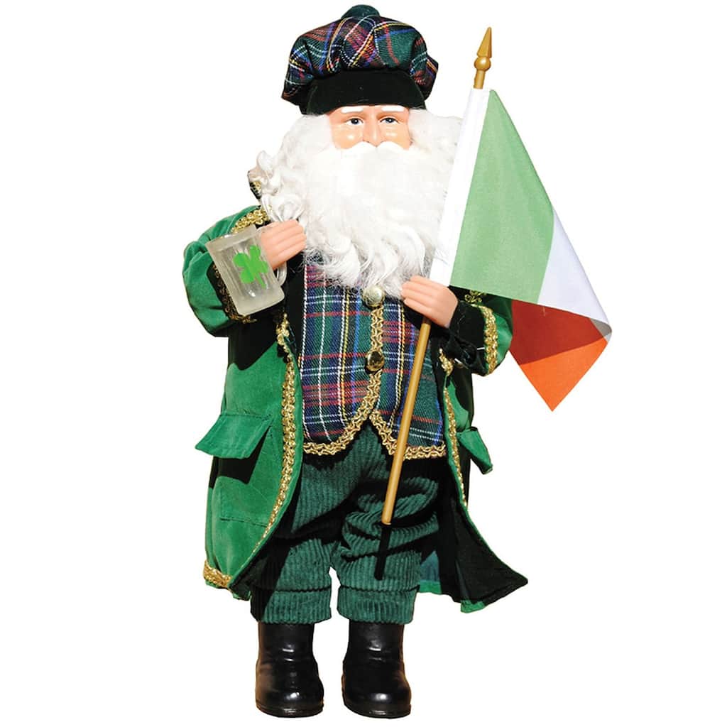 15.5" Irish Plaid Santa Christmas Figurine
