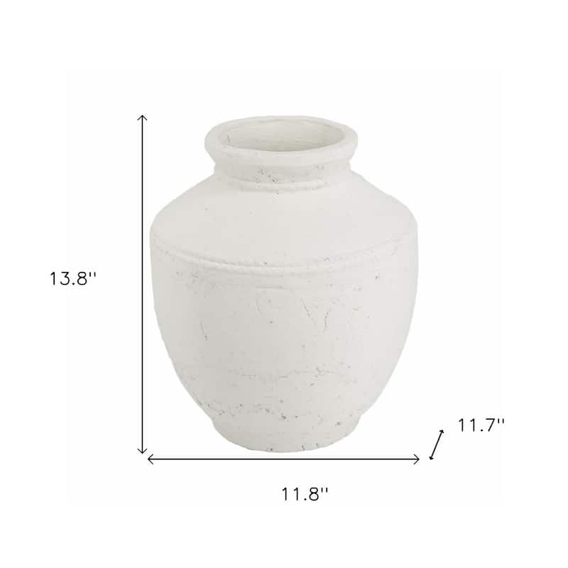 14" White Terracotta Round Jug Vase - 11.80