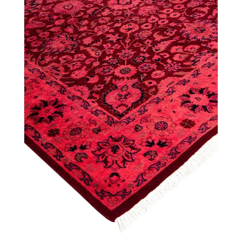 Overton Hand Knotted Wool Vintage Inspired Modern Contemporary Overdyed Pink Area Rug - 4' 2" x 6' 4"