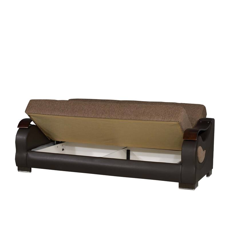HomeRoots 87" Brown Chenille Convertible Futon Sleeper Sofa And Toss Pillows With Storage