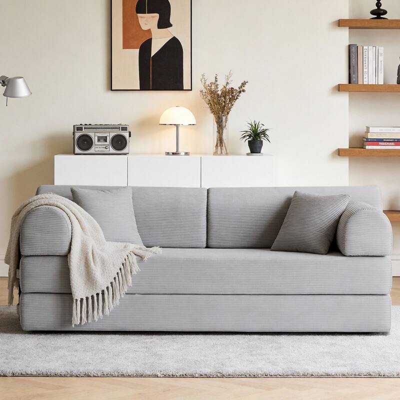 78.74" Corduroy Folding Mattress Sofa with Cylindrical Pillow