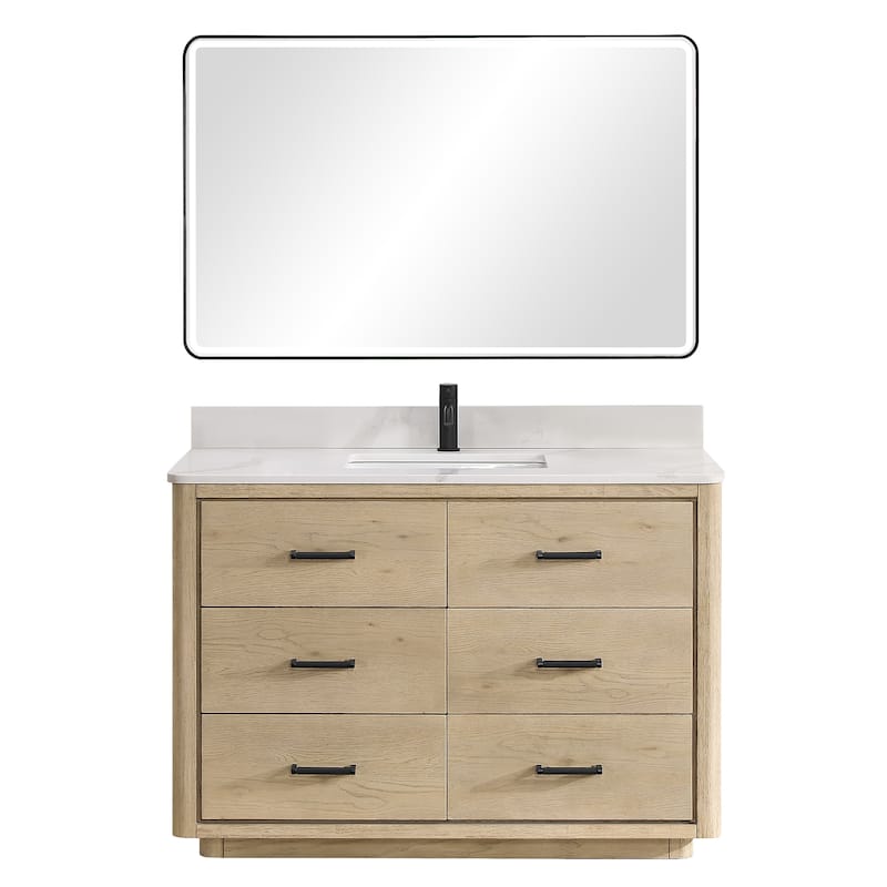 Porto Bath Vanity with White Quartz Stone Top and Mirror