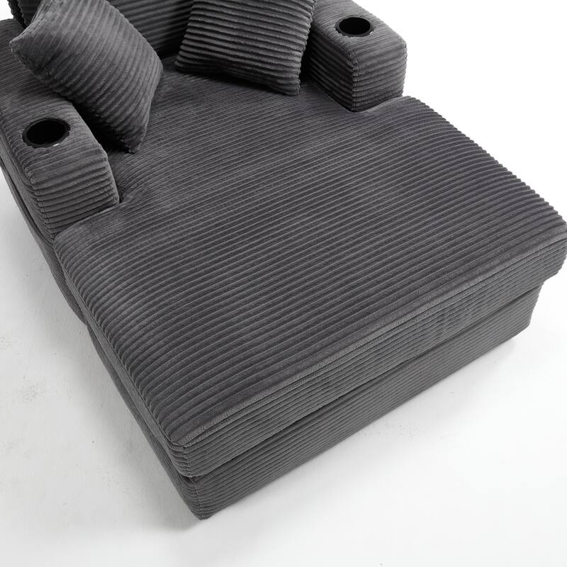 Corduroy Upholstered Chaise Lounge Sofa,Magazine bag,Detachable Cushions Deep Seat,3 colour