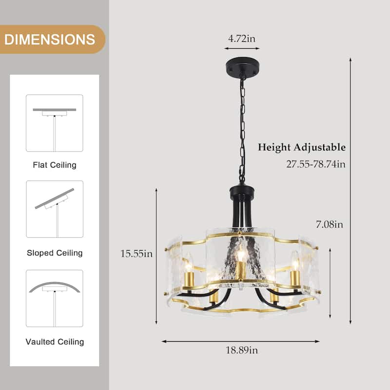 18.9inch modern simple design 5 light pendant with flower metal frame and water ripple glass decorative piece for multiple rooms