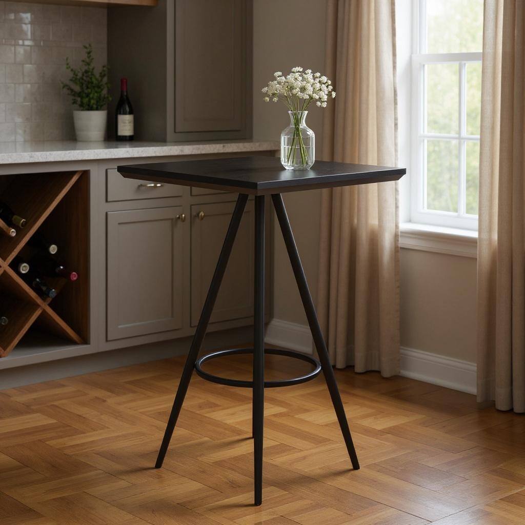 HomeRoots 26" Black Wood and Steel Square Bar Table - 26.00 in. x 43.30 in. x 26.00 in.