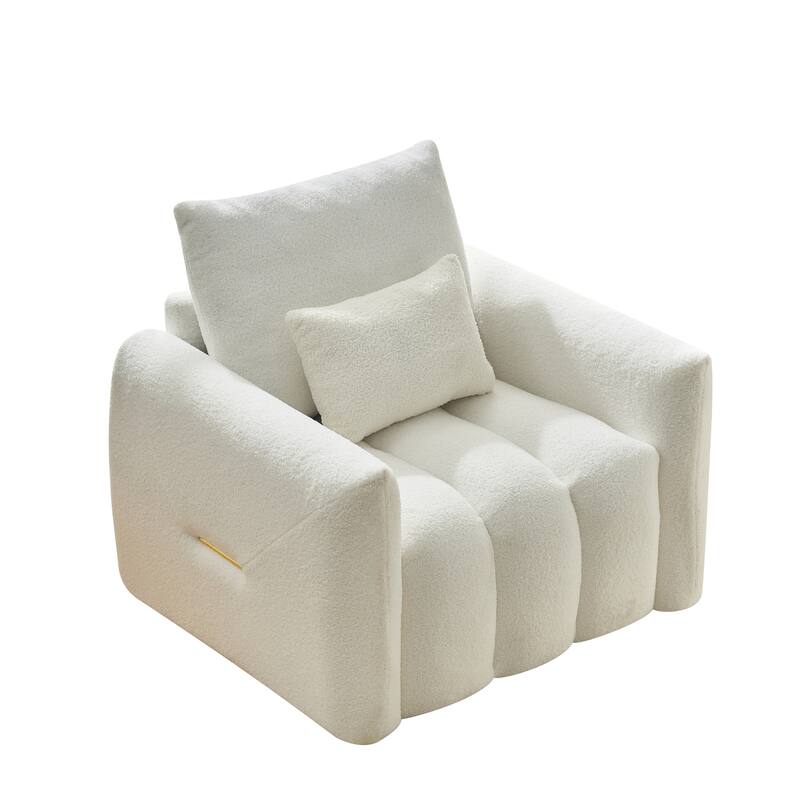 38.1" Off White Teddy Fabric Sofa for Apartment, Office and Living Room