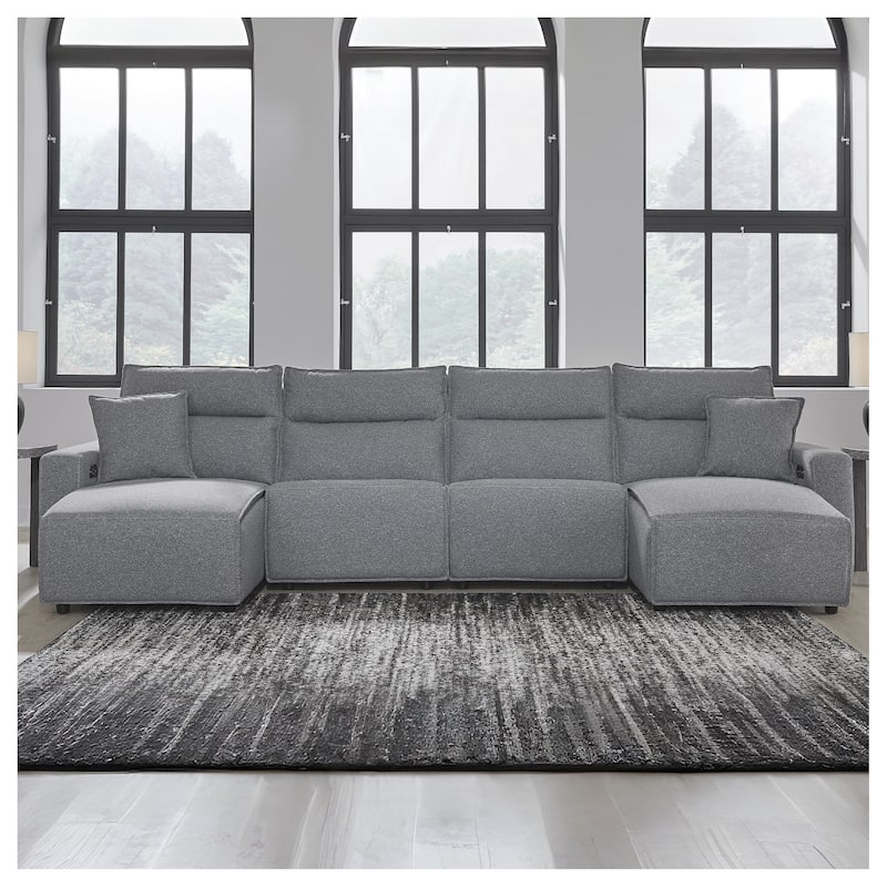 Signature Design by Ashley Modmax Gray 4-Piece Power Reclining Sectional with Chaise - 150" W x 63" D x 41" H - Gray - Symmetrical