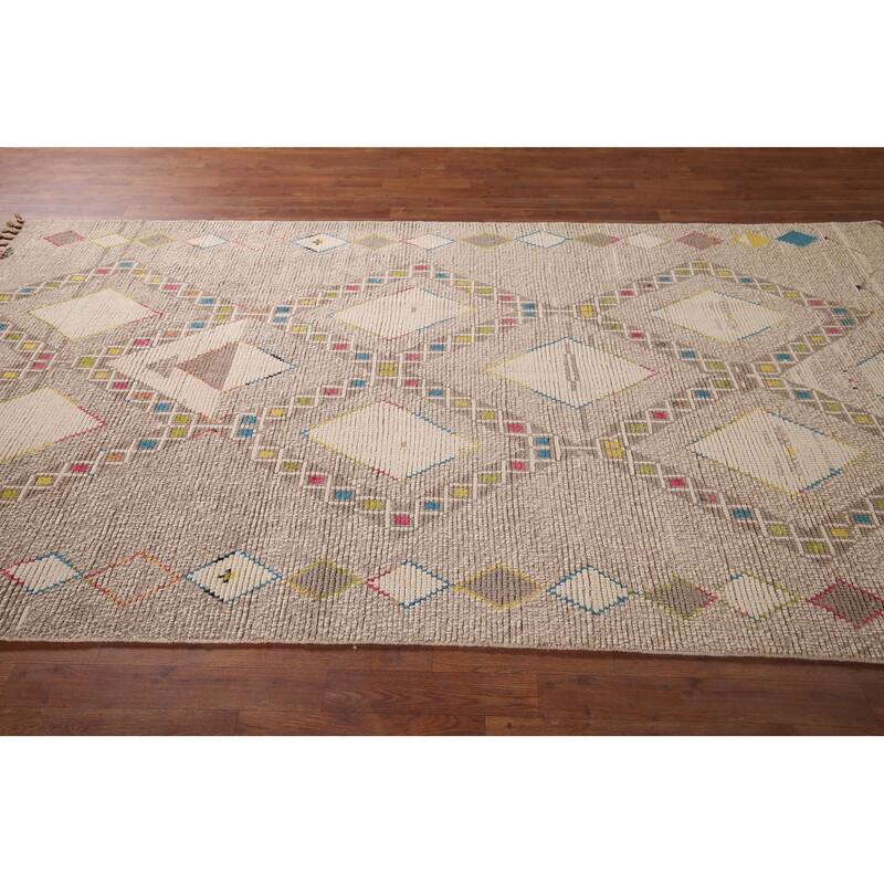Geometric Moroccan Area Rug Hand-Knotted Oriental Wool Carpet - 5'7"x 10'0"