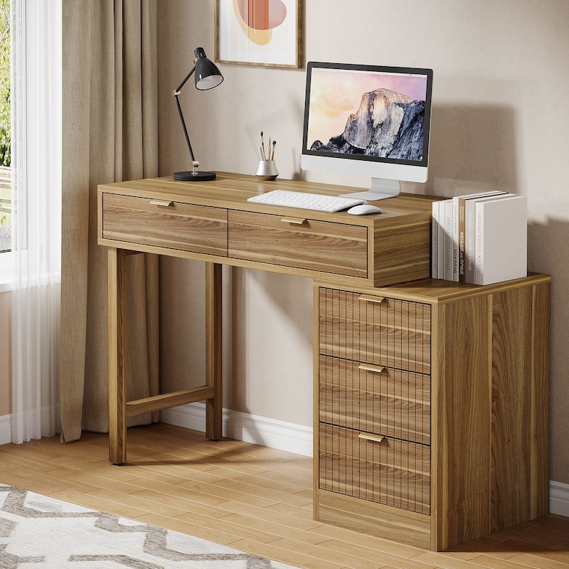 Modern Wood Computer Desk with 5-drawer for Home Office