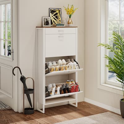 Shoe Storage Cabinet with 3 Flip Drawers&1 Drawer, Slim Freestanding Storage Racks for Entryway, Hallway, Hidden Narrow