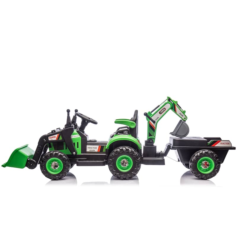 24V Kids Electric Ride-On Tractor with 4-in-1 Attachments, Remote Control & Music - Green