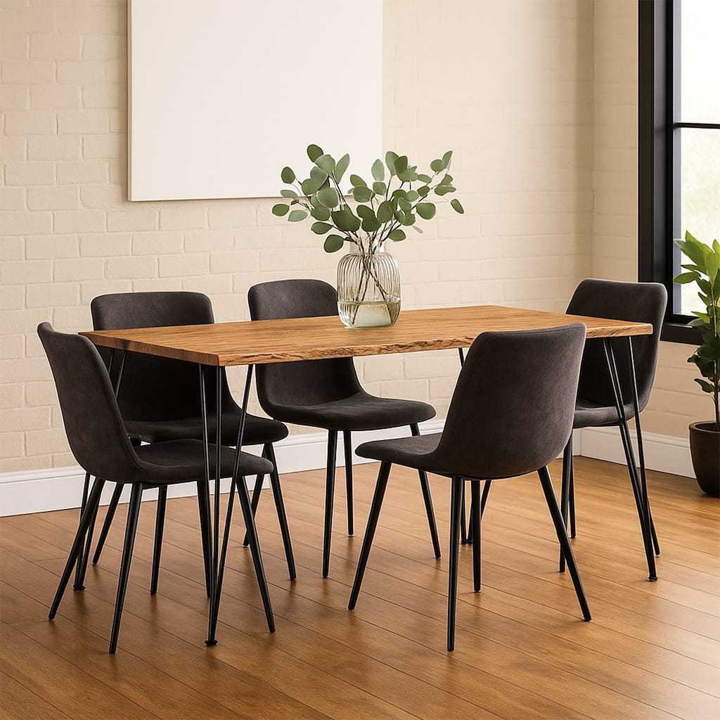 Wooden Dining Table with Live Edge Details and Metal Legs, Brown