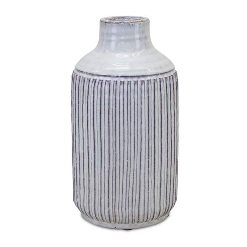 Terracotta Ribbed Striped Cylinder Table Vase for Living Room Decor - 10"