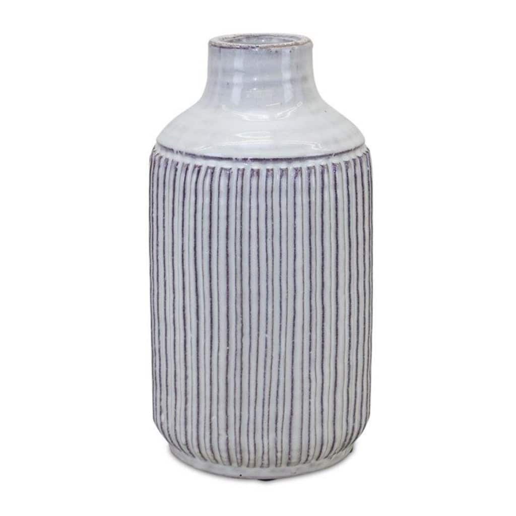 Terracotta Ribbed Striped Cylinder Table Vase for Living Room Decor
