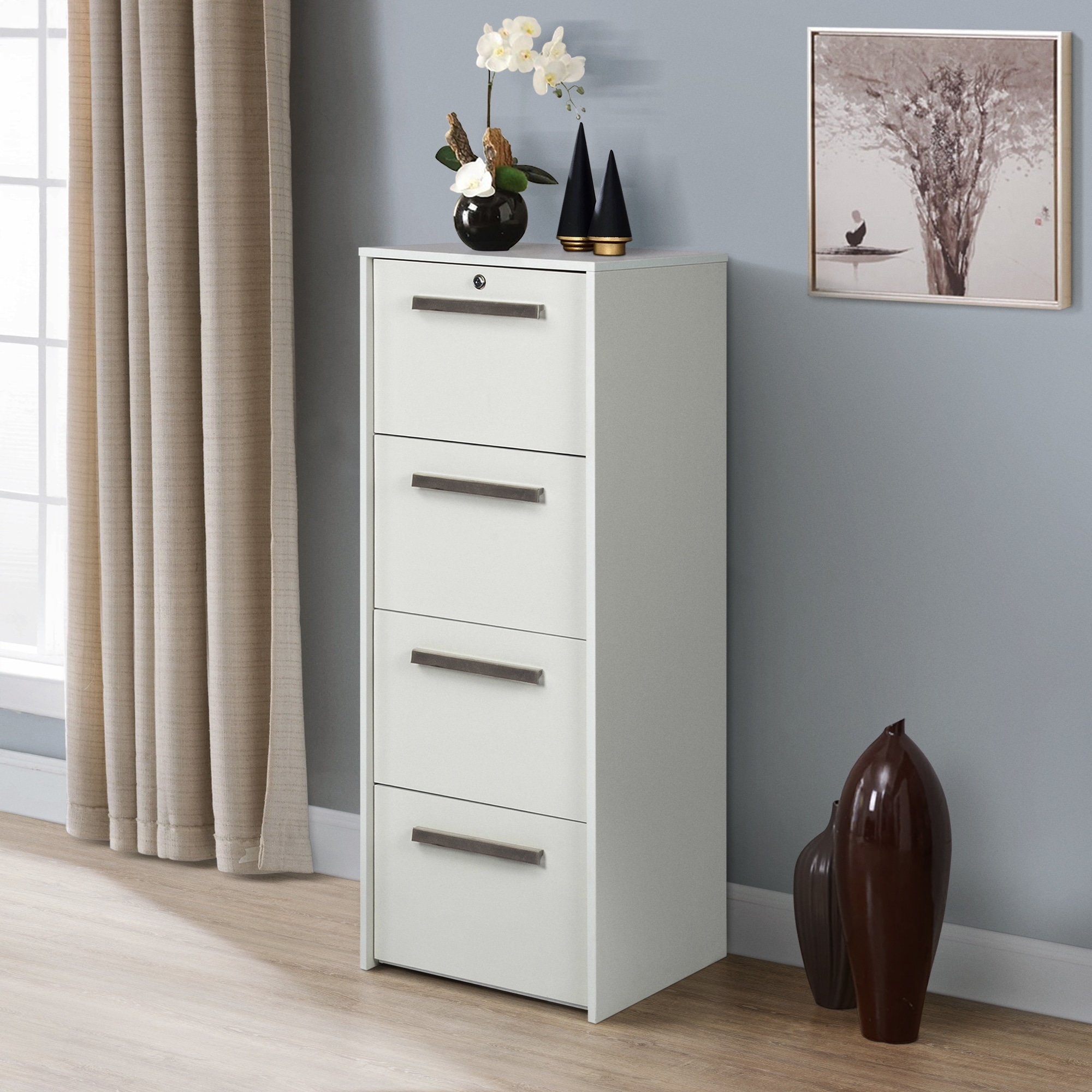 Saint Birch Miami Contemporary White Wood Grain 4-Drawer Vertical