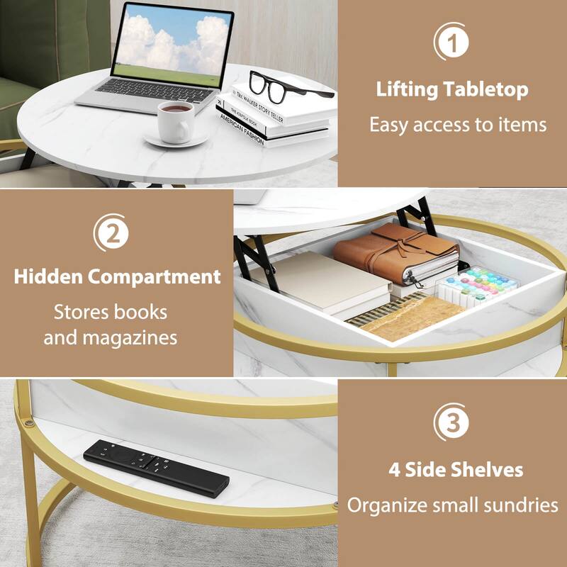 Costway 31.5” Lift Top Coffee Table with Hidden Compartment & Side - See Details