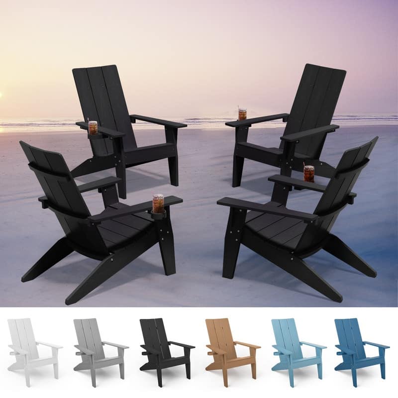 WINSOON All Weather HIPS Outdoor Cup Holder Adirondack Chairs Set of 4