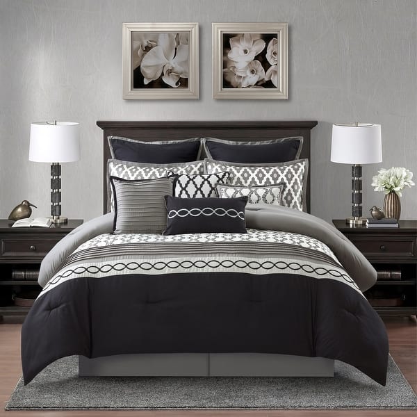 slide 2 of 7, Nanshing Calvin Luxury10-Piece Geometric Comforter Set Black - California King