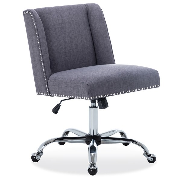 BELLEZE Upholstered Fabric Task Chair Nailhead Trim Swivel Office Desk Chair Height Adjustable, Gray