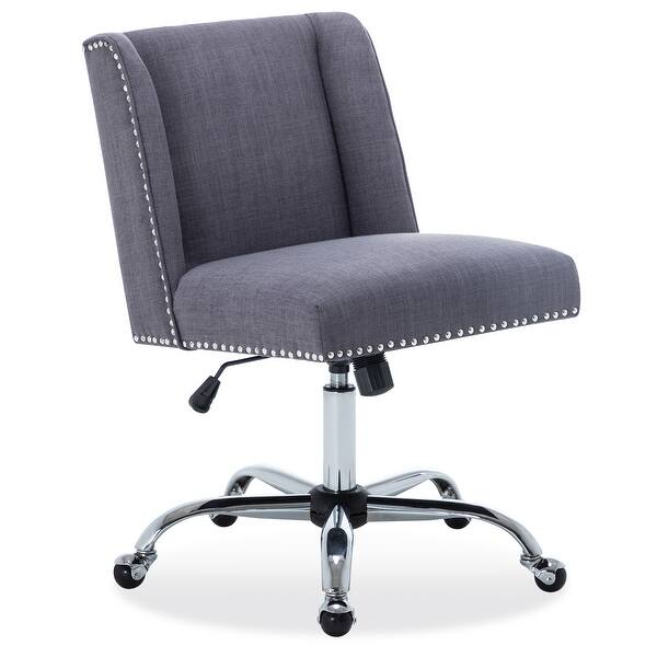 Shop Belleze Upholstered Nailhead Trim Swivel Desk Chair Adjustable Gray Standard Overstock 29483922