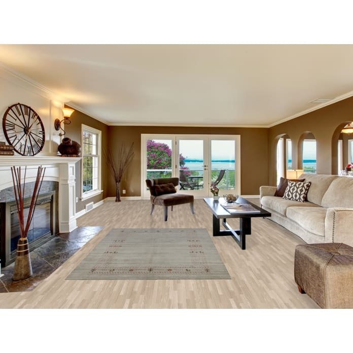 Gabbeh Indian Rug Hand-Knotted Oriental Grey Wool Carpet - 5'1" x 7'8"