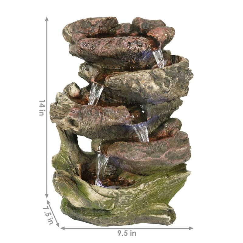 Sunnydaze 5 Step Rock Falls Tabletop Indoor Fountain with LED Lights - 14-Inch - 14-In