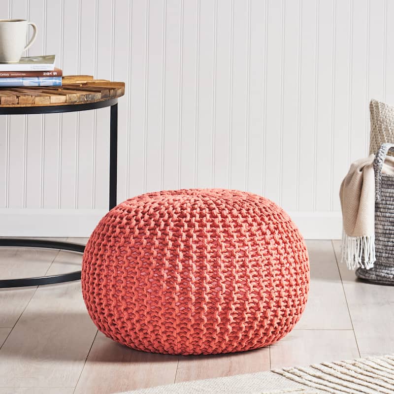 Nahunta Modern Knitted Cotton Round Pouf by Christopher Knight Home