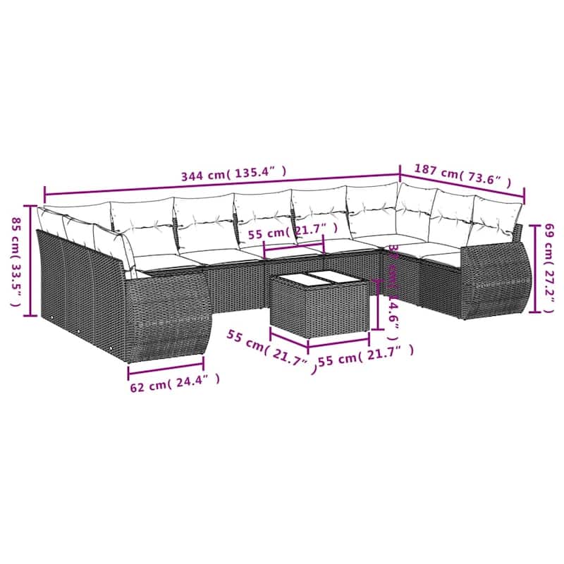 vidaXL Patio Sofa Set with Cushions Outdoor Conversation Furniture Poly Rattan