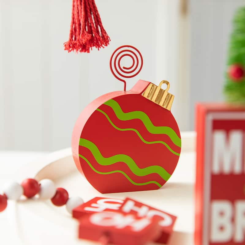 Glitzhome Set of 11 Christmas Wooden Word Signs Fabric Santa Bead Garlands Tiered Tray Set Xmas Table Decor