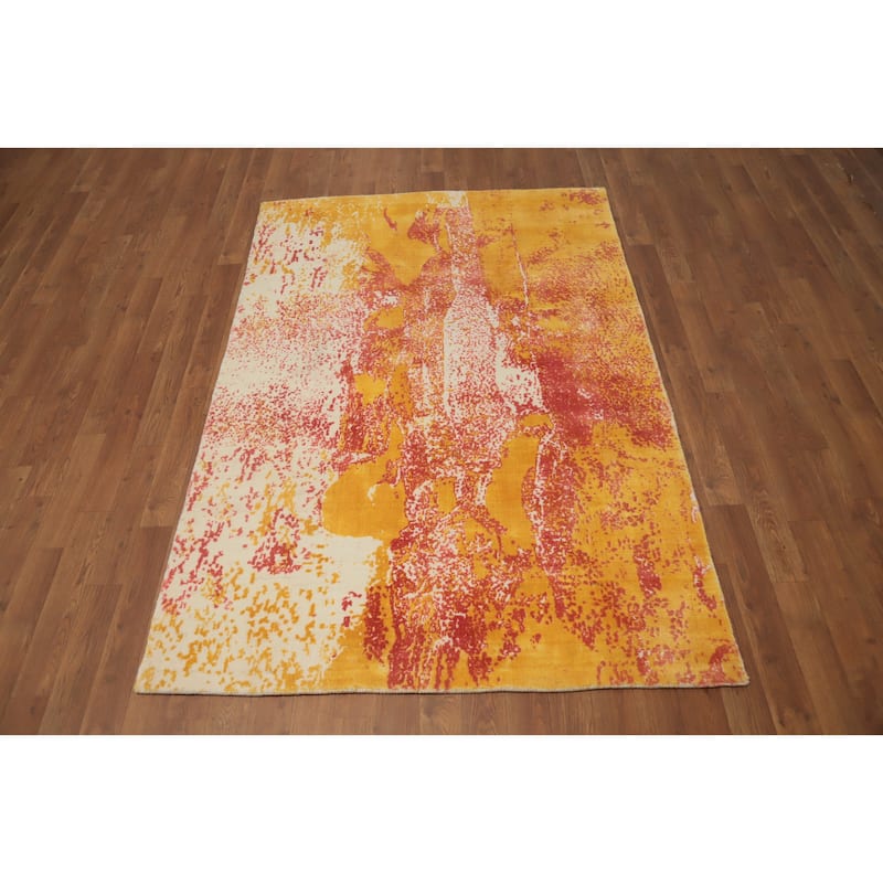 Hand Knotted Oriental Viscose Silk Carpet Modern All-Over Oranges & Rust Abstract Area Rug - 5' 9'' X 4' 0''