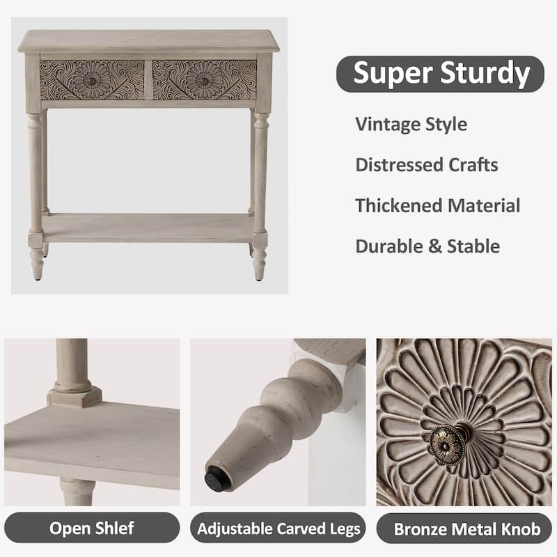SUNBURY Vintage Solid Wood Console Table with 2-Drawers