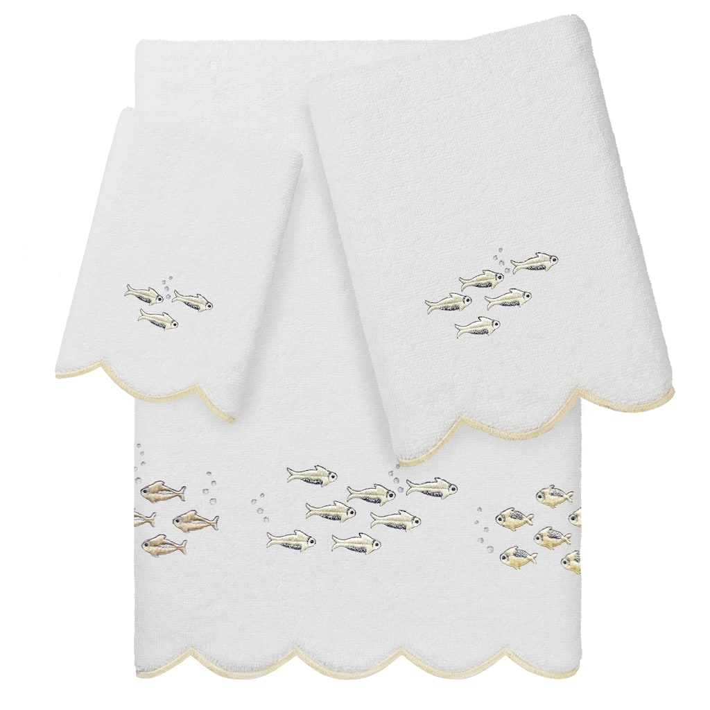 Authentic Hotel and Spa 100% Turkish Cotton FISH SCHOOL Scallop Embellished Towel Collection.