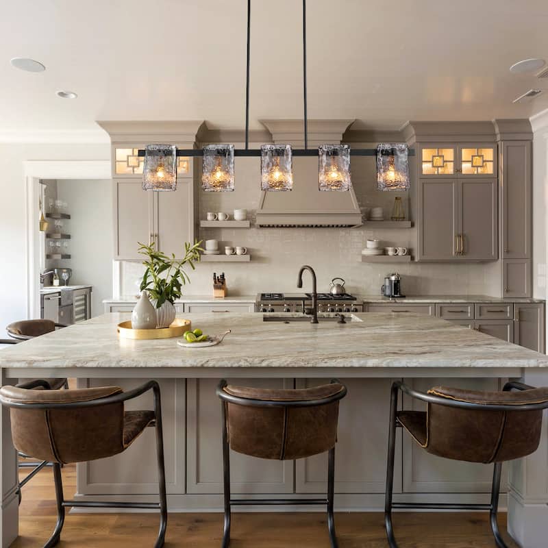 47.2" W 5-Light Modern industrial Linear Textured Smoke Glass Chandelier for Living/Dining Room - 47.2" W x 5.1" D x 7.5" H