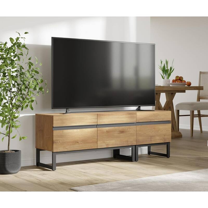 WAMPAT Modern TV Stand for TVs up to 50 inch TV, 2 in 1 Entertainment Center TV Console with Storage Cabinets and Metal Base